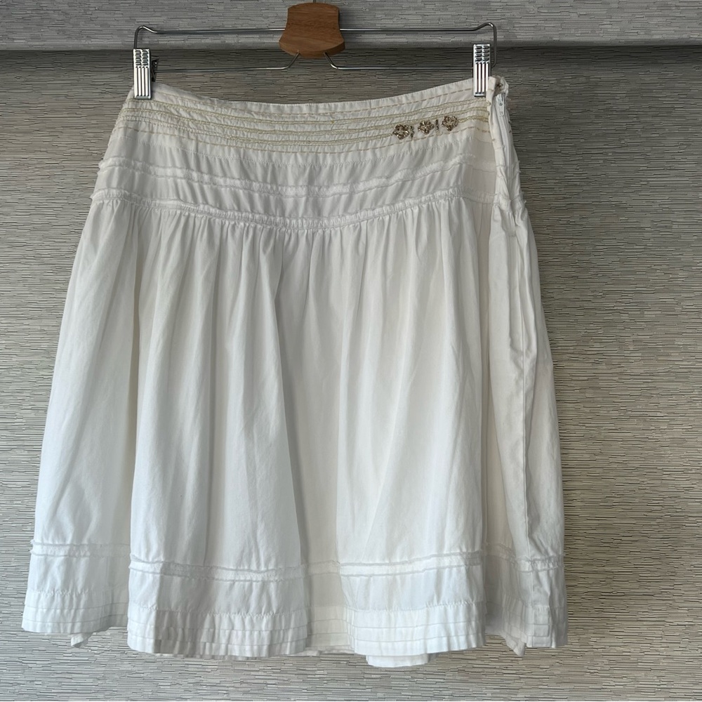 Roxy Beaded Waist Line, White Pleated Tiered Cotton Skirt🤍💛